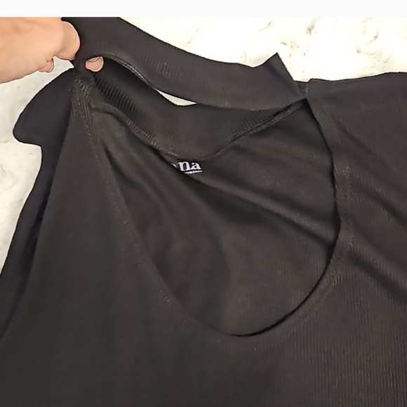 A.N.A. black soft ribbed loose fit tank top with deep neck banded neckline - Picture 3 of 4